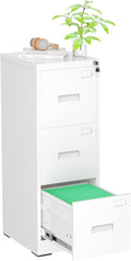 Superday 3 Drawer File Cabinets, 18” D Vertical File Cabinet with Lock, Locking Filing Cabinet for Home Office, White Metal Filing Cabinets for Hanging Letter/Legal Folders, Easy Assemble