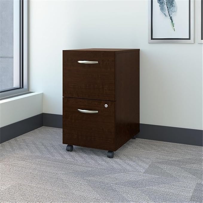 Pemberly Row Set of 2 Wood Mobile File Cabinet & L-Shaped Desk with File Cabinet