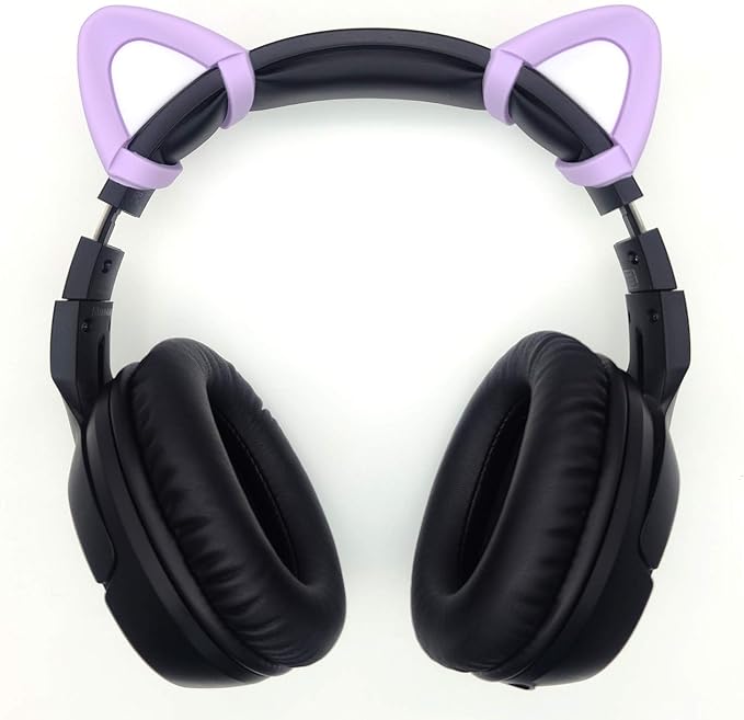REEYEAR Cute Cat Ears Fits for HypreX Cloud/Cloud Stinger/Cloud Flight Headsets, Universal Fit Lovely Kitty Adjustable Attachment Straps for Video Live Gaming Headphone,Purple & White