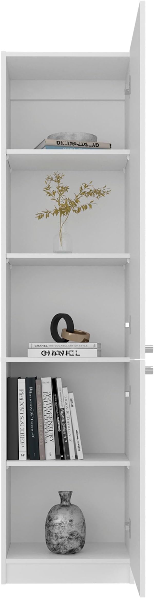 White Storage Cabinet with 5 Shelf Five spacious shelves provide organized storage for books, décor, and everyday essentials, supporting both display and functionality in one unit Versatile layout a