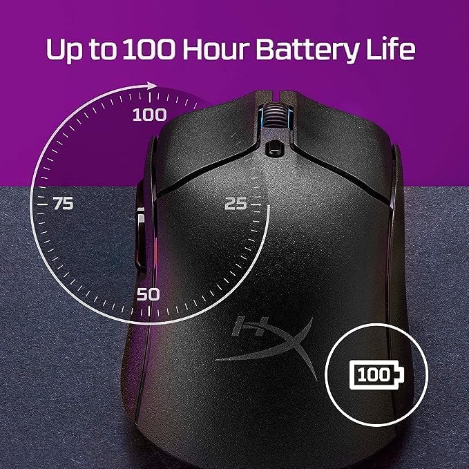 HyperX Pulsefire Haste 2 Gaming Mouse Wireless RGB Rechargeable 100 Hour Battery Life 26K Sensor Lightweight 61g 2.4Ghz Bluetooth Wired 6 Buttons for PS5 PS4 Xbox PC Gaming Mice, Black (Renewed)