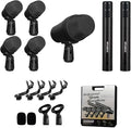7 Piece Drum Mic Kit with Carrying Case, Full Metal Wired Dynamic Drum Mics Set for Kick Bass, Tom, Snare, Hi-hat Cymbals and Musical Instrument Drum Microphone with Holders, Threaded Clips