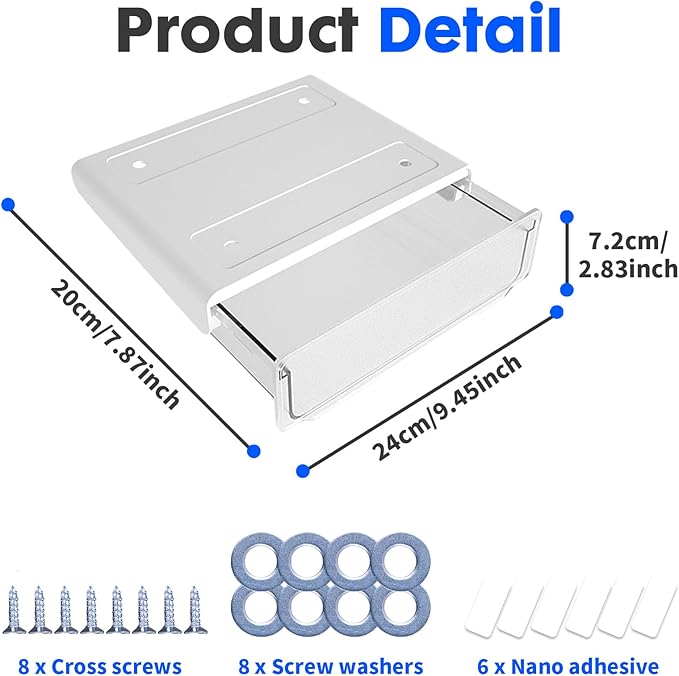 Self-adhesive Under Desk Drawer, 2 Packs Table Hidden Organizer Slide Out Large Storage Desktop Pencil Tray for Office Home School Kitchen (Large, White)
