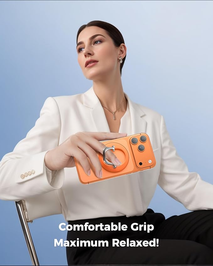 SUPERONE for iPhone 17 Magsafe Phone Grip, Adjustable Magnetic Phone Ring Holder Removable Phone Kickstand Compatible with Magsafe Accessories Only for iPhone 17 Pro Max 16 15 14 13 12 Series - Orange