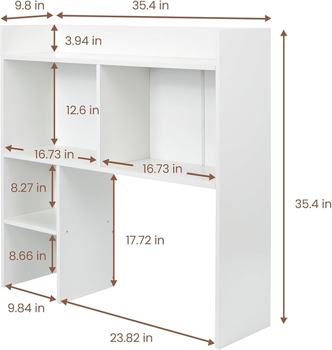 Desktop Bookshelf 36" Tall, White Desk Hutch for Computer Desk, 4-Tire Wood Desk Shelf Storage Organizer for Office Home