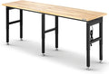 WORKPRO 96x24" Heavy-Duty Adjustable Workbench, 4000LBS Load Capacity Work Table with Power Outlet & Pegboard, Rubber Wood Top Workstation with Leveling Foot for Garage, Workshop