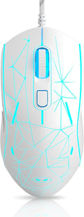 MageGee G6 Wired Gaming Mouse, Ergonomic USB Optical Mouse with 7 Colors Breathing LED Backlit, 6 Adjustable Speed Levels from 600 to 3200 for Laptop PC Computer Games & Work, White