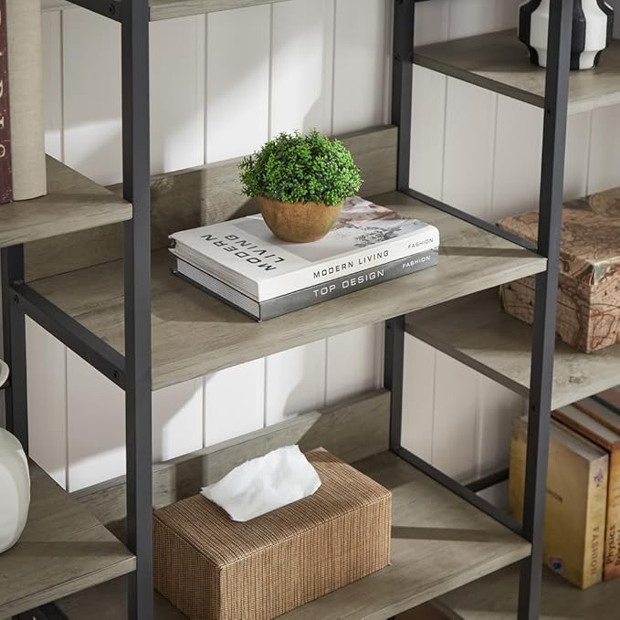 SKYXIU Triple Wide 5 Tier Bookshelf,Rustic Industrial Style Bookcases and Bookshelves with 14 Open Display Shelves,Large Open Bookshelves for Home&Office