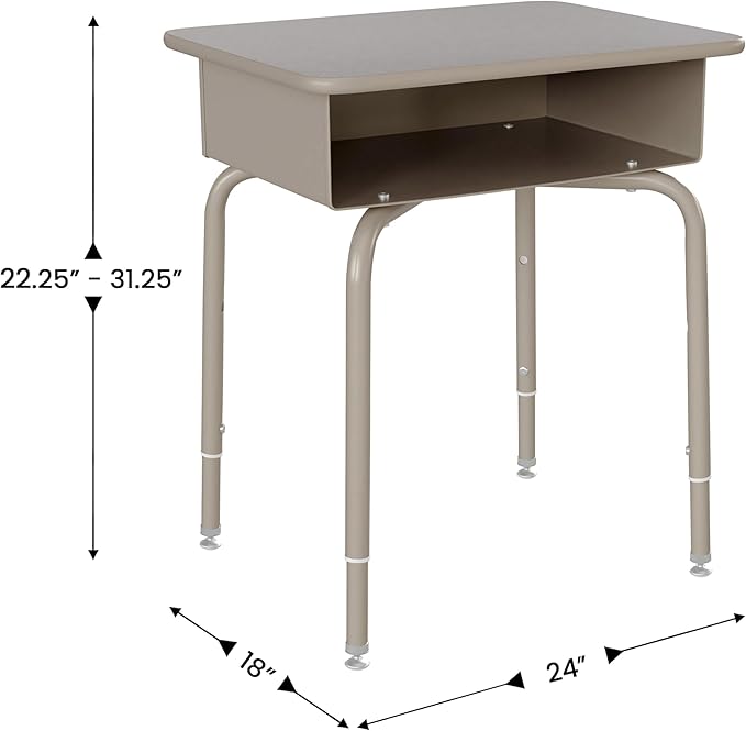 EMMA + OLIVER Jacobs Desk/Stackable Ergonomic Chair Set, Flex Comfort Seat Back, Adjusting Desk Legs, Metal Open Front Storage Box, Gray Granite Desktop/Navy Chair