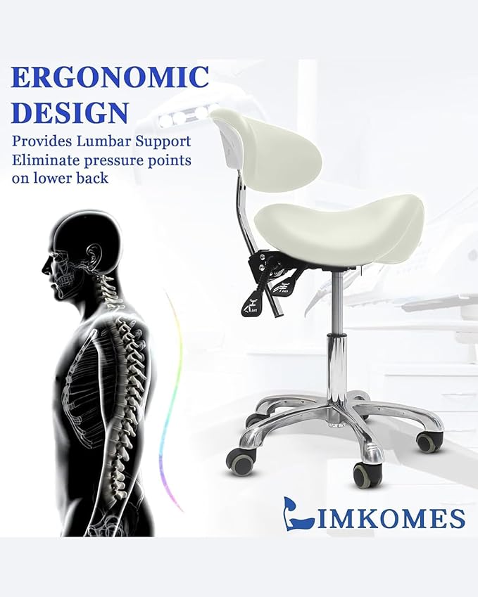Saddle Stool with Wheels,3-Way Function Rolling Stool with Back Support,Ergonomic Stool Saddle Stool for Hair Stylist for Dentist Salon Tattoo