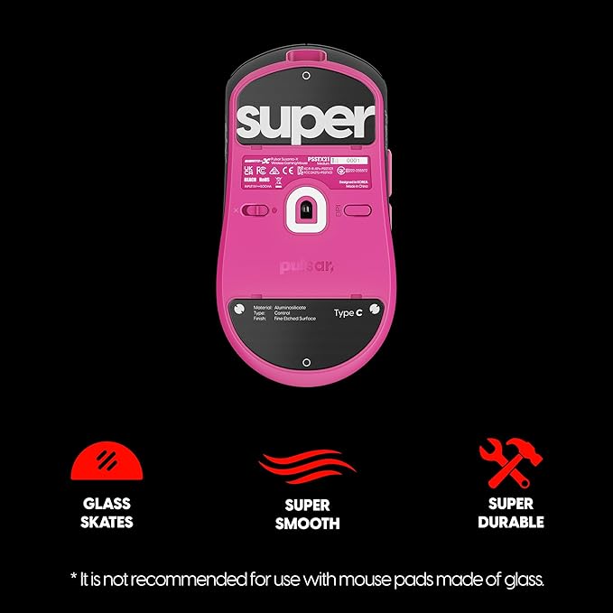 Superglide Glass Mouse Skates - Consistent Controllable Glide, Polished Round Edge, Super Balanced Gaming Mouse Feet with Durable Sole for Pulsar Susanto-X Pro Series (Type-C, Black)