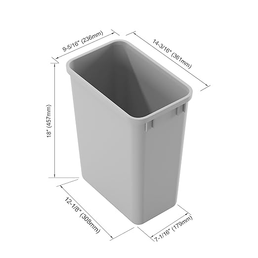 Dowell 2 Pack 35Qt Wastebasket Trash Container, 9Gal, Plastic, Stackable, for Kitchen/Bathroom/Office, Fits Under Sink/Desk - Grey (2Pack, 35 QT)