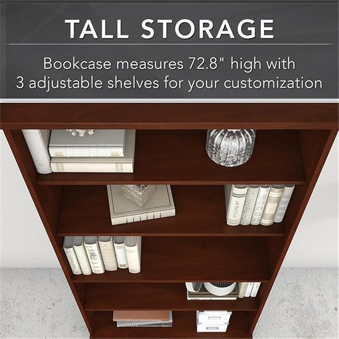 Pemberly Row Set of 2 Wood 5-Shelf Bookcase & L-Shaped Desk with Drawers