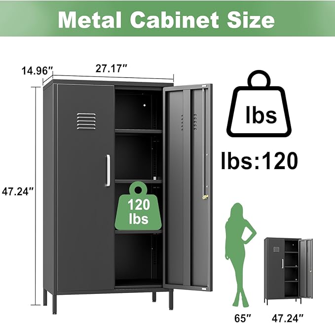 Ckzbx Narrow Storage Cabinet 51.18" H Bathroom Cabinet Metal Pantry Cabinets, 3 Adjustable Shelves for Kitchen, Home Office, Living Room, Dinning Room (30 inches Wide Black)