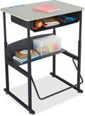 Safco AlphaBetter Student Standing Desk with Storage Book Box, Adjustable Height with Shelf and Swinging Pendulum Foot Rest, 28" W x 20" D, Black
