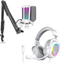 FIFINE Streaming RGB USB Microphone Gaming Headset Bundle, PC Condenser Mic Wired Headset on PS4/PS5, Gamer Kit Plug and Play for Recording, Online Game, Discord, Twitch (A6TW+H6W)