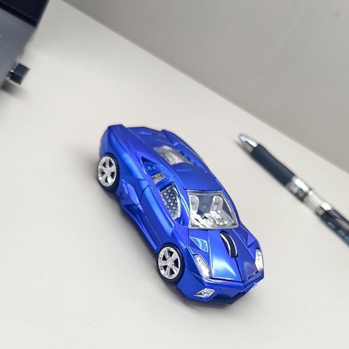 Wireless Sports Car Shaped Mouse Computer Mice Optical 2.4GHz with Headlight 1600DPI for PC Laptop MAC (Blue)