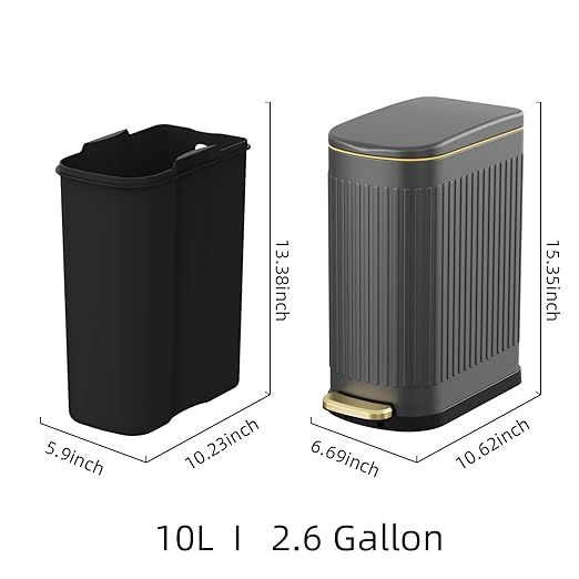 KSSKSS Slim Stainless Steel Desk Wastebasket – Gray (2.6 Gal)