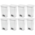 Sterilite 11.9 Gallon Rectangular Step On Kitchen Plastic Indoor Wastebasket with Wide Opening Lid and Comfort Handle for Home, White (8 Pack)