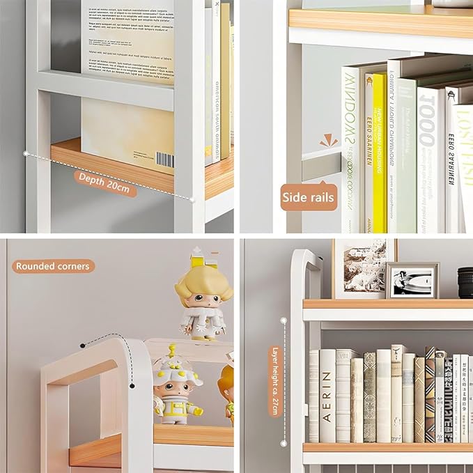 Desktop Hutch Bookshelf, 2-Tier Metal Desk Shelf with Grid Panel, Wooden Desktop Display Rack for Computer Monitor, Countertop Storage Organizer for Office Home Dorm (115cm White)