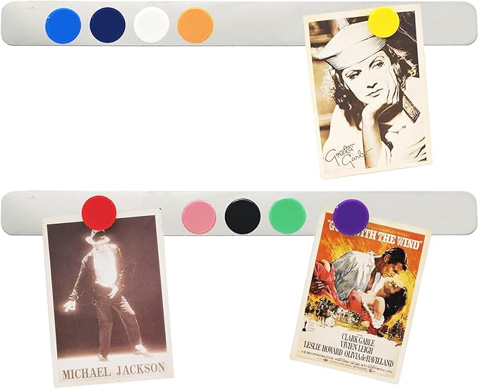 Magnetic Board Strip Frameless Stainless Steel Iron Strips with Adhesive Backing, 2PCS Magnetic Bulletin Bar Memo Board with 10PCS Colorful Magnets for School, Office, Home, Refrigerator & Wall