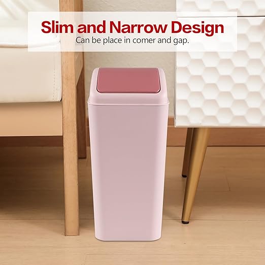 4.2 Gallon Slim Swing Top Garbage Can, Kitchen Trash Can with Swing Lid, Pink