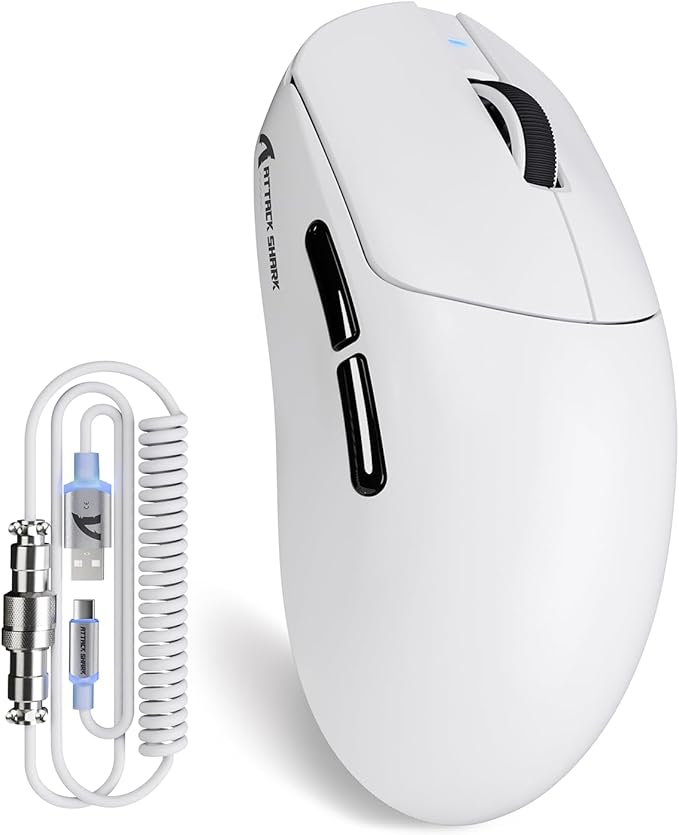 ATTACK SHARK X8Plus 55g Superlight Wireless Gaming Mouse with 40K DPI,PAW 3395PRO Sensor, Broadcom BK52820 Chip,HUANO Switch,Web Driver,Tri-Mode Fit Large Hand Mice with RGB Cable -White