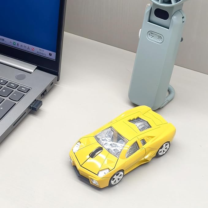 Wireless Sports Car Shaped Mouse Computer Mice Optical 2.4GHz with Headlight 1600DPI for PC Laptop MAC (Yellow)