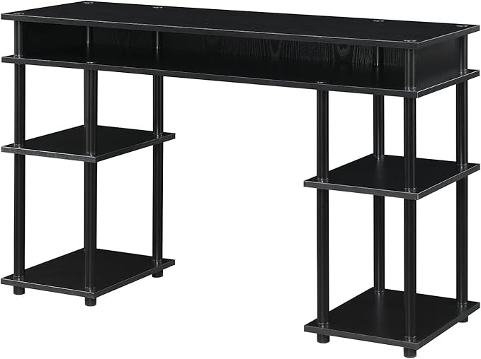 Convenience Concepts Designs2Go No Tools Desk Home Office Desk with Shelves, Corner Shelf Vanity Desk Computer Desk Nail Table for Nail Tech - 47.25" L x 15.75" W x 30" H, Black/Black