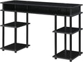 Convenience Concepts Designs2Go No Tools Desk Home Office Desk with Shelves, Corner Shelf Vanity Desk Computer Desk Nail Table for Nail Tech - 47.25" L x 15.75" W x 30" H, Black/Black