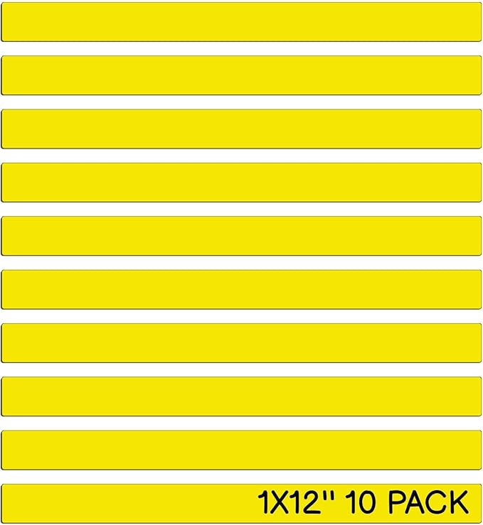Realth Yellow Magnetic Strips Dry Erase 1'' × 12'' 10 Pcs, Rectangular Reusable Magnetic Tape Erasable Label Cards for Home Office Whiteboard Name Tags