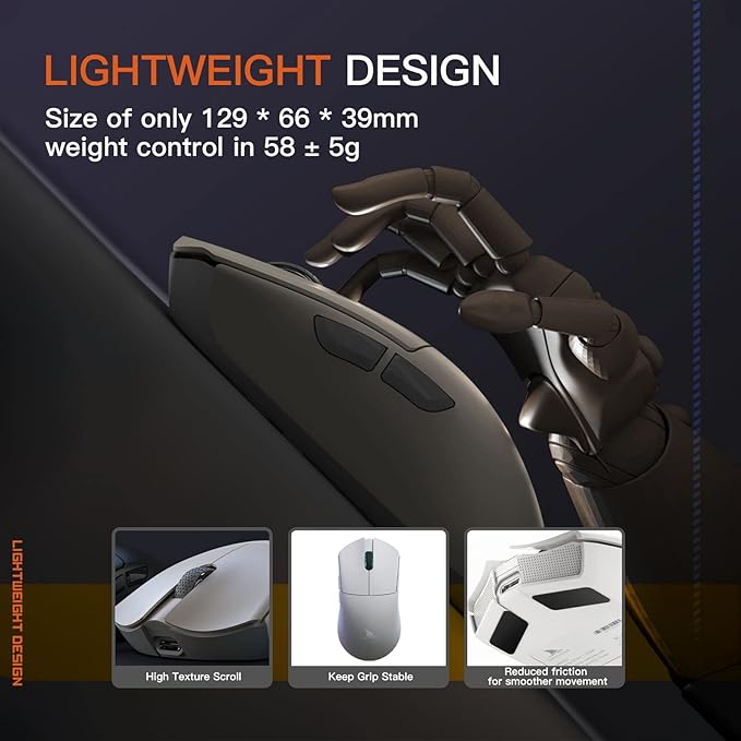 Darmoshark M3 Wireless Gaming Mouse,Tri-Mode 2.4G/USB-C/Bluetooth Mouse Up to 26000DPI,PAW3395 optical sensor Lightweight 58g,8 programmable button 500MAh Battery Life,Computer Mouse for Laptop,PC,Mac