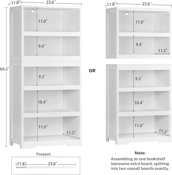 TEENFON 64.2" Bookcase, 5-Tier Open Bookshelves and Bookshelf, Freestanding Display Storage Shelves with Storage Cabinet for Bedroom, Living Room and Office