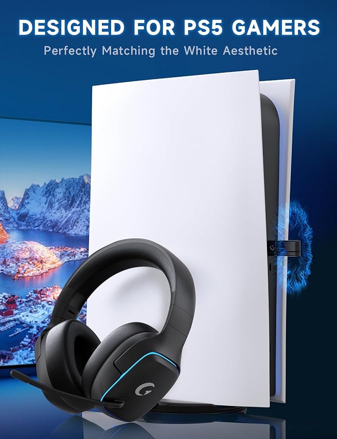 Gvyugke 2.4GHz Wireless Gaming Headsets for PS5, PS4, PC, Switch - Bluetooth 5.3 Gaming Headphones with Noise Canceling Mic, 7.1 Surround Sound, 70H Battery, Blue Lighting - Matte Black