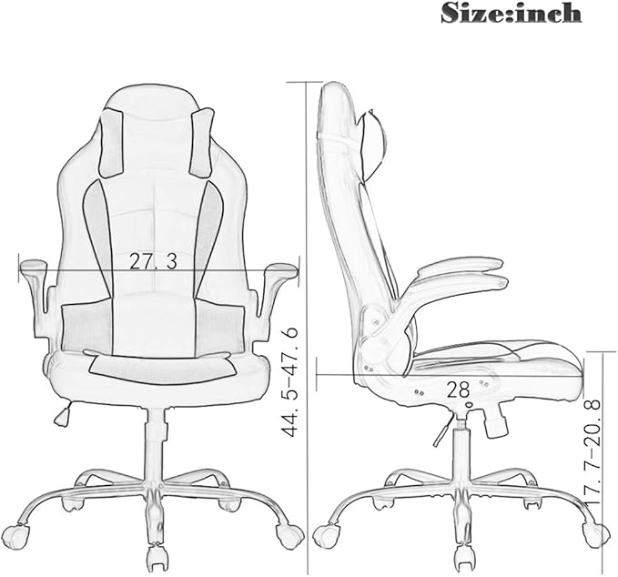Gaming Chair Office Chair Desk Chair with Lumbar Support Flip Up Arms Headrest PU Leather Swivel Rolling Adjustable High Back Racing Computer Chair for Women Men Adults,Blue