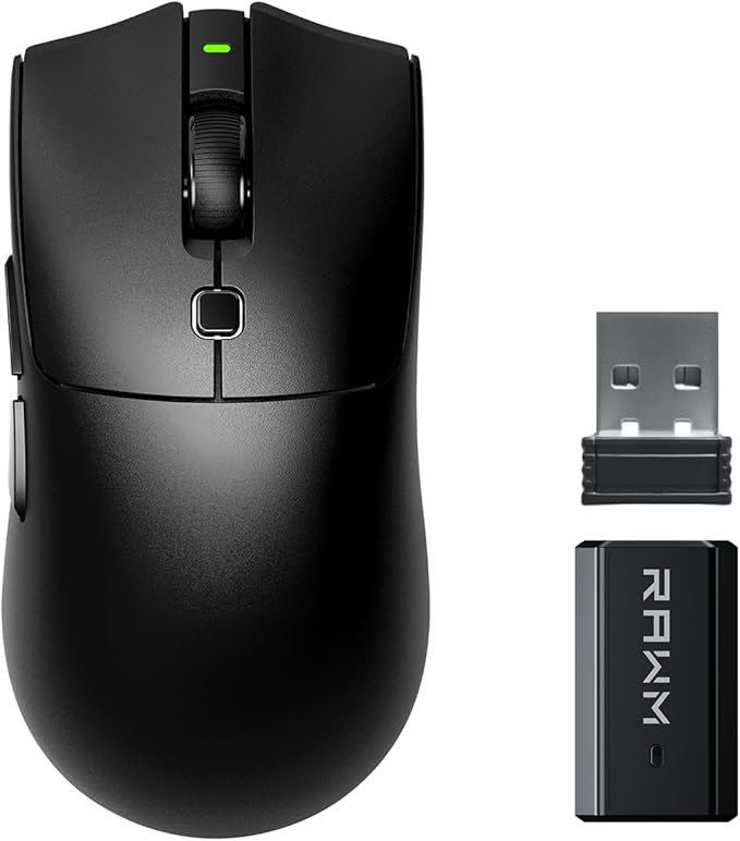 RAWM SH01PRO 8K Wireless Gaming Mouse, 55g Lightweight, PAW3950 30K DPI Optical Sensor, 8000 Polling Rate, Esports & FPS Gaming mice, Dual Receiver (1k USB Receiver and 8k dongle)