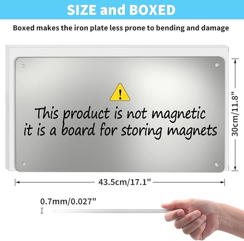 17.7" x 11.8" Stainless Steel Magnetic Board - Magnet Bulletin Board to Display Magnetic Letters Numbers Animal, Poetry, Spice Jars, Notes, Photos, Suitable for Wall, Refrigerator, Cubicle, Cabinet