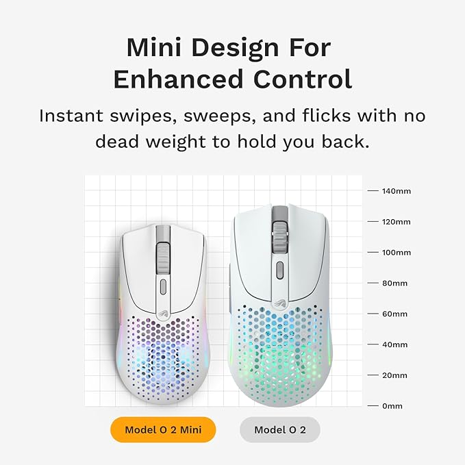GLORIOUS Model O 2 Mini Wireless Gaming Mouse: Superlight 57g, up to 210hr Battery, Dual Wireless 2.4GHz and Bluetooth 5.2, 26K Optical Sensor, 80M Clicks, 6 Programmable Buttons, FPS Mouse, White
