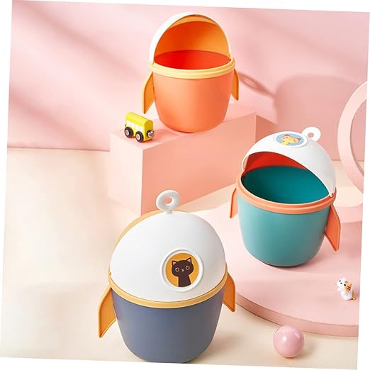 SOLUSTRE Cartoon Small Trash Bin Desktop Waste Paper Container Pp Material Odor Slim Trash Can Lid Desk Storage
