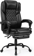 350lbs Big and Tall Executive Office Chair with Footrest, Reclining High Back Leather Desk Chair, Wide Seat with Pocket Spring Lumbar Support and Pillow, Ergonomic Computer Chair for Home Office