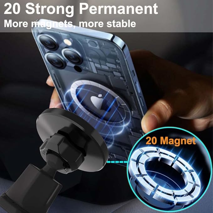 Magnetic Car Cup Holder Phone Mount for MagSafe, 2 Pack Cell Phone Mount for Car Cup Holder & Air Vent [ 20 X N52 Magnets ], for iPhone 15 14 13 Pro Plus Max Mini, MagSafe Case & Other Phone