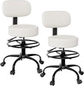 Drafting Chair with Back Support, Adjustable Foot Rest Rolling Stool, 360° Swivel Office Desk Chair with Wheels, Thick Seat Cushion for Home Bar Salon Tattoo Shop (2, White)