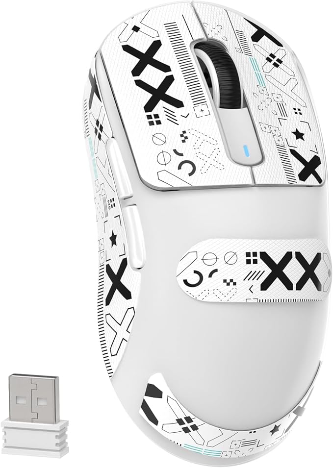 MAMBASNAKE Attack Shark X3 Wireless Gaming Mouse, 49g Ultralight, PixArt PAW3395 26000 DPI, Bluetooth/2.4Ghz /Wired Tri-Mode, 200Hrs Rechargeable Battery, Kailh GM8.0 Switch for PC/MAC/Win-White&Tape