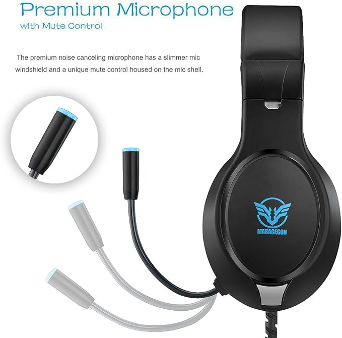 H-10 Gaming Headset for PS4, Xbox One, PC, PS5, Nintendo Switch, Stereo Wired Noise Cancelling Over Ear Headphones with Mic for Kids Adults, Bass Surround, Soft Memory Earmuffs, Blue