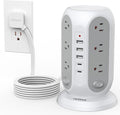 TESSAN Tower Power Strip with Individual Switches, Surge Protector with 12 Outlets, 5 USB Ports(2 USB C), Flat Extension Cord 10 Ft, 1250W, Charging Station for Multiple Devices, Office, Dorm, Grey