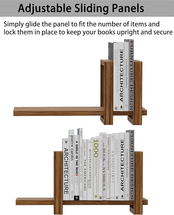 100% Solid Wood Adjustable Desktop Bookshelf, Retro Tabletop Bookshelf, Desk Shelf Holder for Living Room, Home, Office, Perfect for Magazine, Books, Cookbooks, No Tools Required to Assemble (Brown)