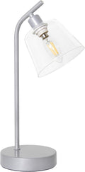 Simple Designs LD1080-SLV 16" Sleek Essentials Modern Industrial Metal Desk Lamp with Clear Glass Shade, for Office, Desk, Nightstand, Dorm, Silver