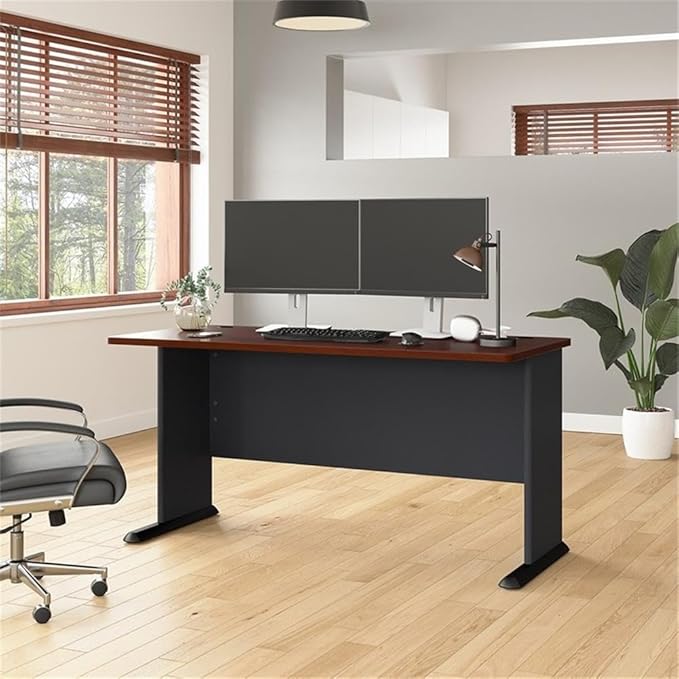 Pemberly Row Set of 2 60W Office Desk & Lateral File Cabinet in Hansen Cherry