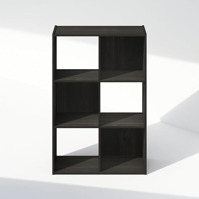 Furinno PELLI Book Shelf, 6-Cube Bookshelf, Cube Storage Organizer Bookcase, 11.7 x 23.7 x 35.4, for Living Room, Bedroom, Home Office, Espresso