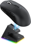 ATTACK SHARK X6 Lightweight Wireless Gaming Mouse with RGB Backlight Charging Base,Tri-Mode Wired/2.4GHz/BT5.2,26K DPI, PAW3395 Optical Sensor,HUANO Switch,5programmable Buttons,PC/Mac(Black)